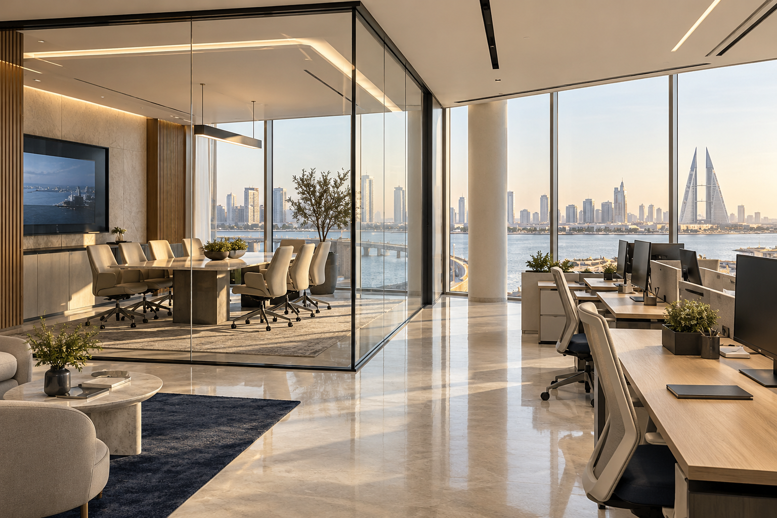 Contemporary office with integrated meeting-room AV