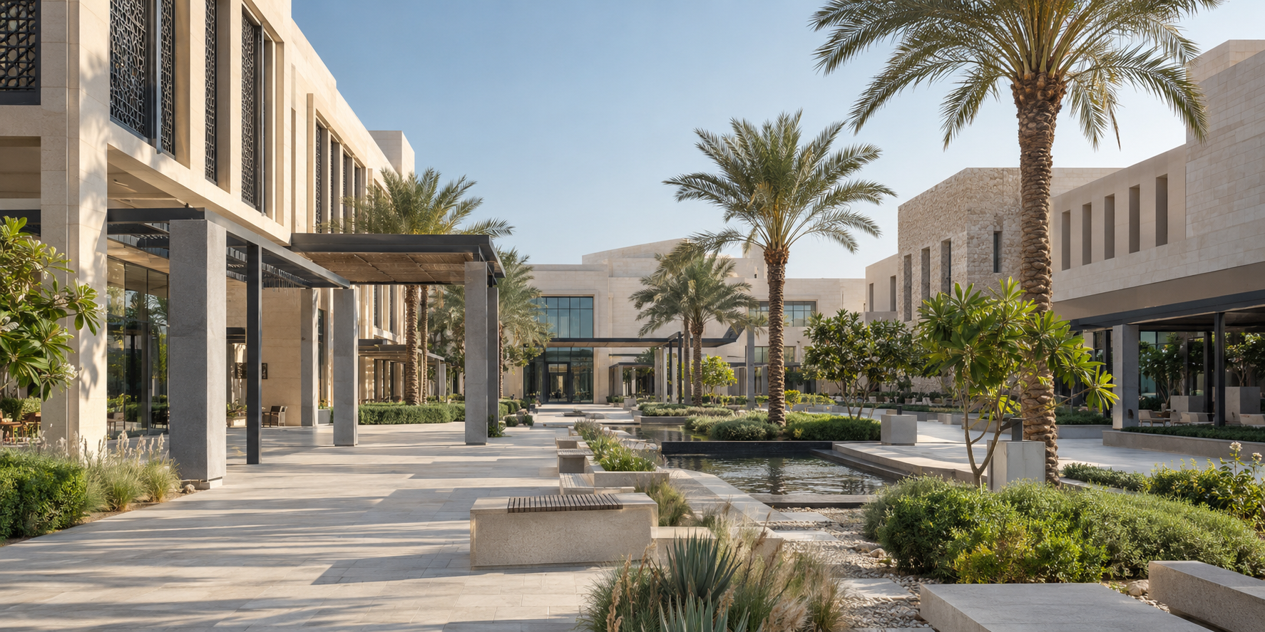 Landscaped mixed-use campus
